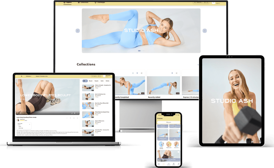 Studio Ash app shown on desktop, laptop, tablet and phone